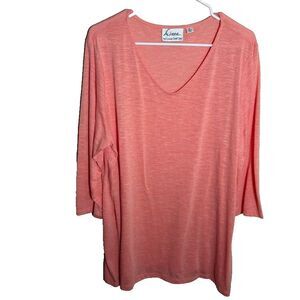 Linea by Louis DellOlio T-Shirt Women's XL V-Neck Peach Sheer Knit Casual Top